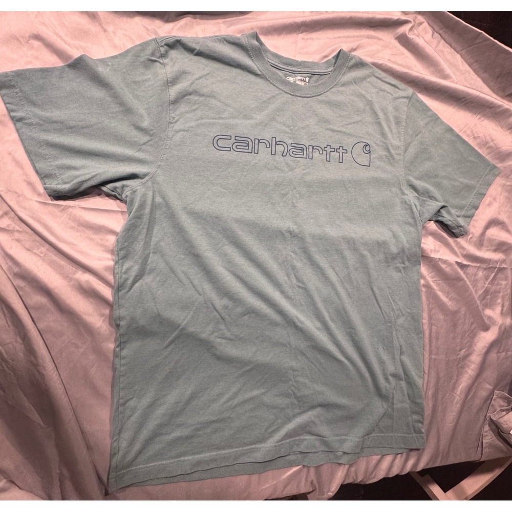 Carhartt Mens XL Tall Loose Fit Graphic Logo T-Shirt Light Blue Short Sleeve